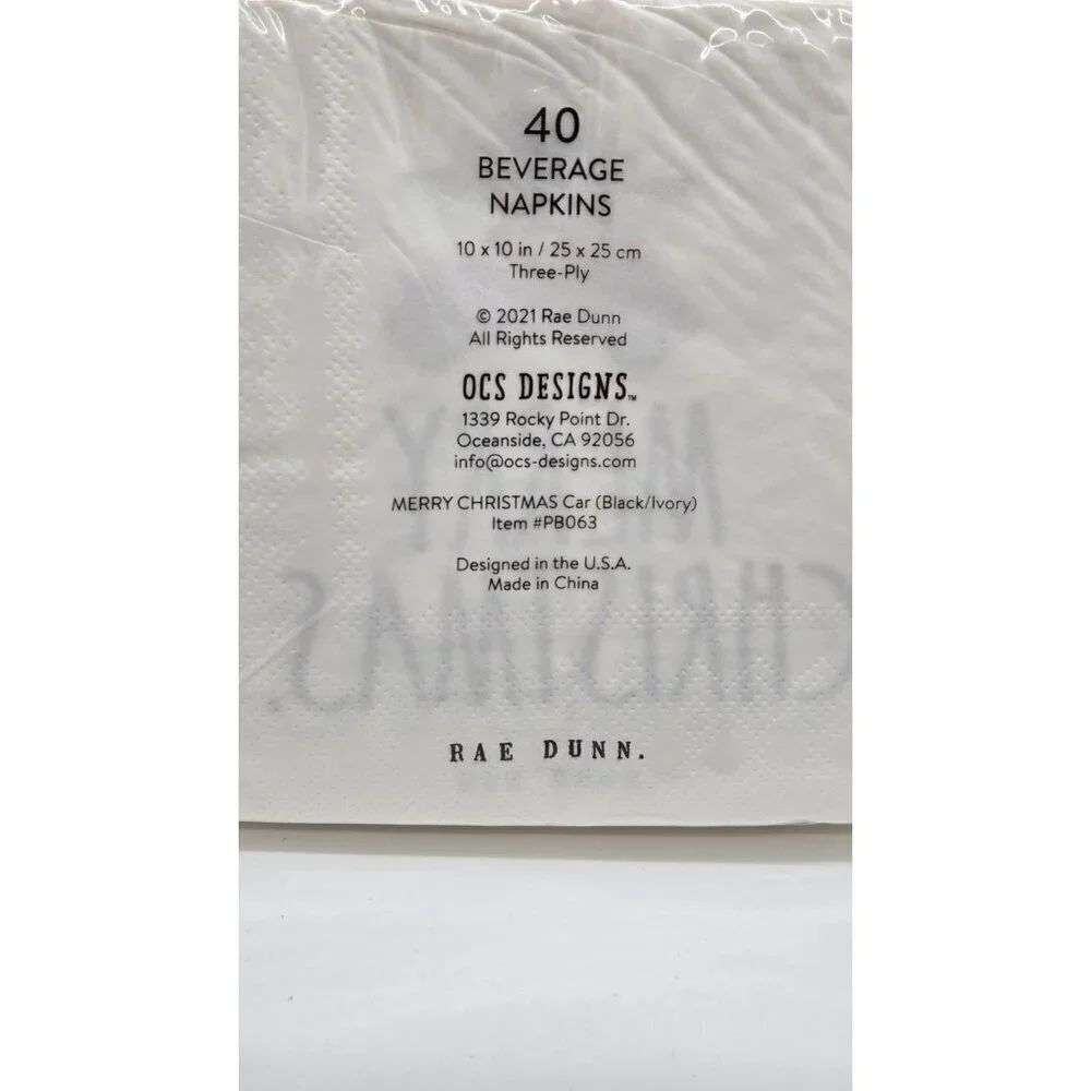 RAE DUNN Merry Christmas tree on the car of 40 Paper 3 ply Beverage Napkins